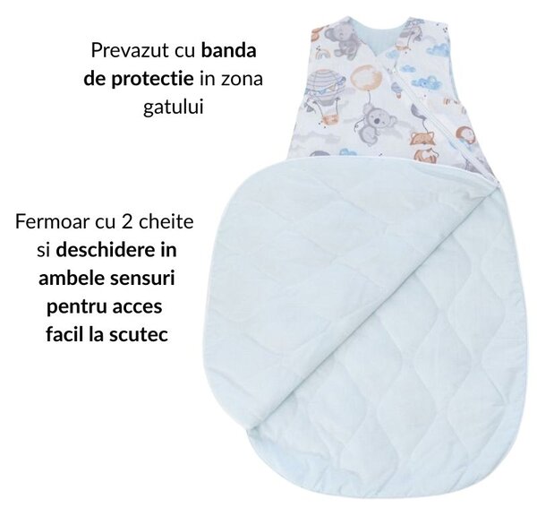 Sac de dormit bebe 3-12 luni Kidizi Tiny Adventures, 1 tog, bumbac 100%, pentru toamna/iarna