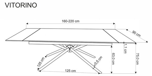 Masa blat ceramica/metal VITORINO, negru, 160/220x90x75 cm