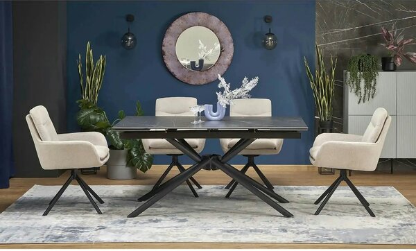 Masa blat ceramica/metal VITORINO, negru, 160/220x90x75 cm