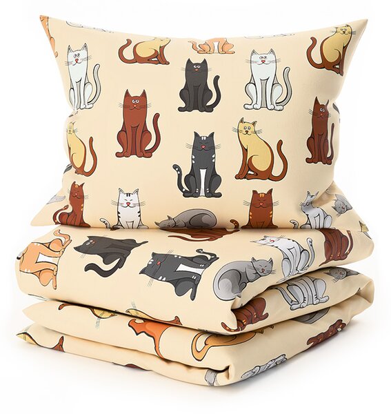 Lenjerie cocolino COLORED CATS crem Dimensiunile lenjeriei: 70 x 90 cm | 140 x 200 cm