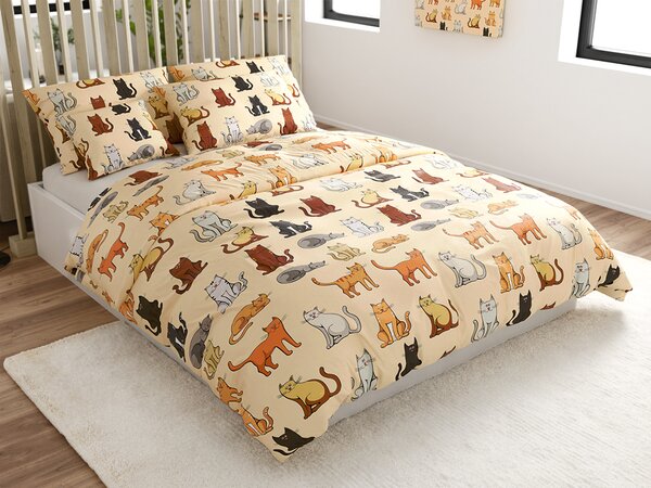 Lenjerie cocolino COLORED CATS crem Dimensiunile lenjeriei: 70 x 90 cm | 140 x 200 cm