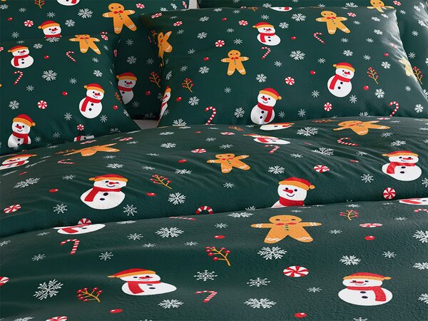Lenjerie cocolino SNOWMAN AND GINGERBREAD verde Dimensiune lenjerie de pat: 2 buc 70 x 90 cm | 200 x 220 cm