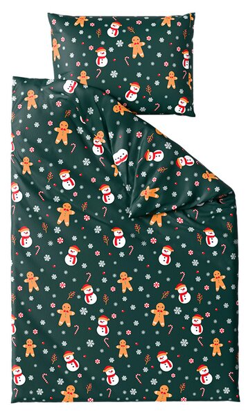 Lenjerie cocolino SNOWMAN AND GINGERBREAD verde Dimensiune lenjerie de pat: 2 buc 70 x 90 cm | 200 x 220 cm