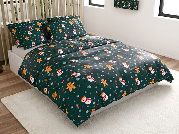 Lenjerie cocolino SNOWMAN AND GINGERBREAD verde Dimensiune lenjerie de pat: 2 buc 70 x 90 cm | 200 x 220 cm