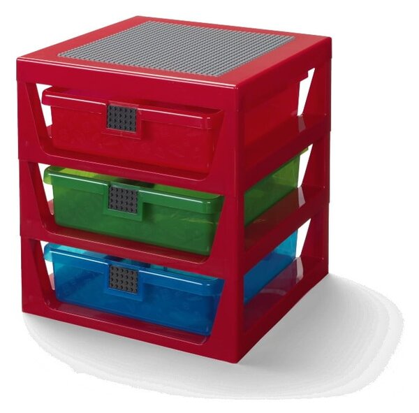 Organizator pentru depozitare cu 3 sertare LEGO®, roșu