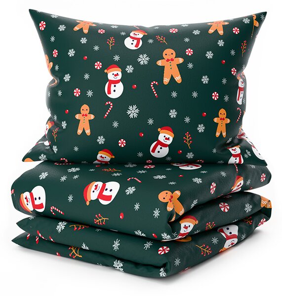 Lenjerie cocolino SNOWMAN AND GINGERBREAD verde Dimensiune lenjerie de pat: 2 buc 70 x 90 cm | 200 x 220 cm