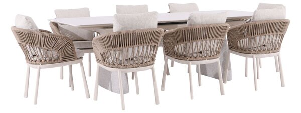 Set de grădină Adora: masă extensibilă + 8 scaune, ivoar/bej
