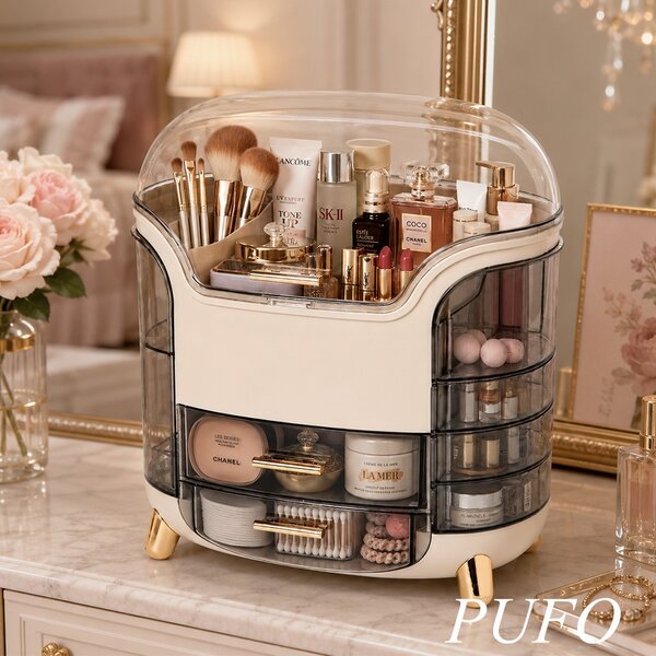 Organizator Pufo Make Up cu sertare pentru machiaj, bijuterii si produse cosmetice