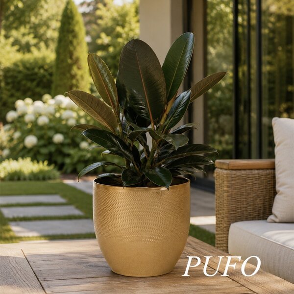 Ghiveci decorativ metalic Pufo Garden pentru flori, Ø 16 cm, auriu