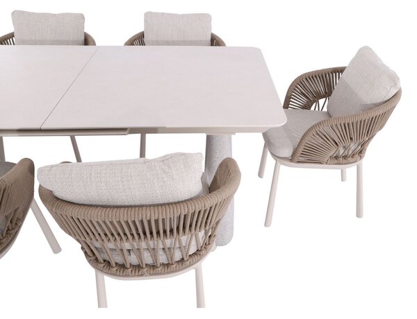 Set de grădină Adora: masă extensibilă + 8 scaune, ivoar/bej