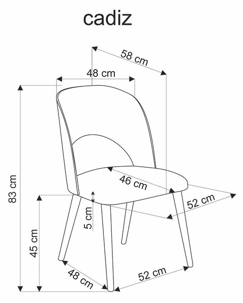 Scaun CADIZ, stejar/gri, stofa/placaj/lemn, 52x58x83 cm
