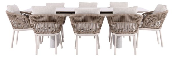Set de grădină Adora: masă extensibilă + 8 scaune, ivoar/bej