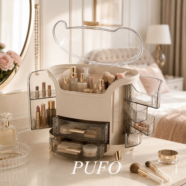 Organizator Pufo Make Up cu sertare pentru machiaj, bijuterii si produse cosmetice