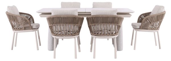 Set de grădină Adora: masă extensibilă + 6 scaune, ivoar/bej