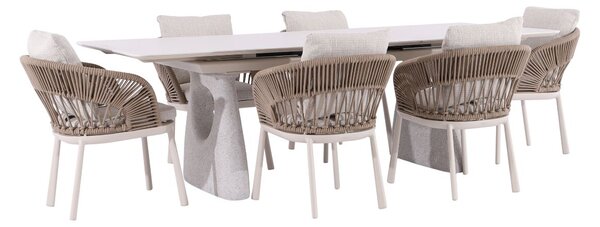Set de grădină Adora: masă extensibilă + 6 scaune, ivoar/bej