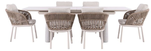 Set de grădină Adora: masă extensibilă + 6 scaune, ivoar/bej