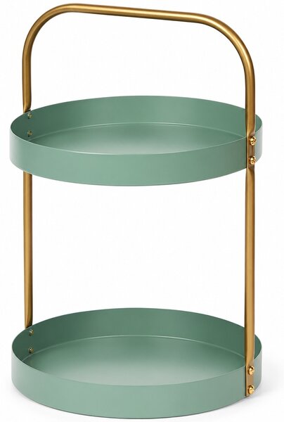 Fructiera etajata Pufo Luxury din metal cu 2 nivele, pentru prajituri, mini torturi, fructe, aperitive, verde