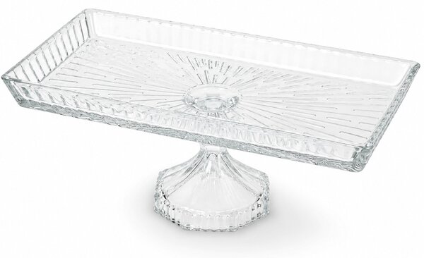 Platou elegant Pufo Cake din sticla cu picior pentru prajituri, mini torturi, fructe si aperitive, 28 x 14 cm