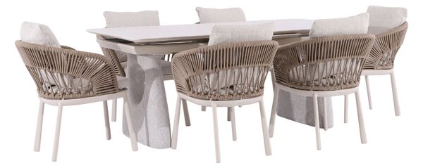 Set de grădină Adora: masă extensibilă + 6 scaune, ivoar/bej