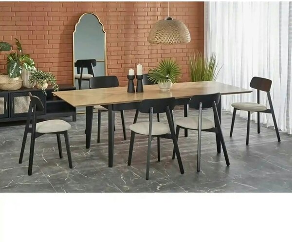 Masa extensibila EDMONDO, stejar/negru, PAL laminat/furnir, 160/240x90