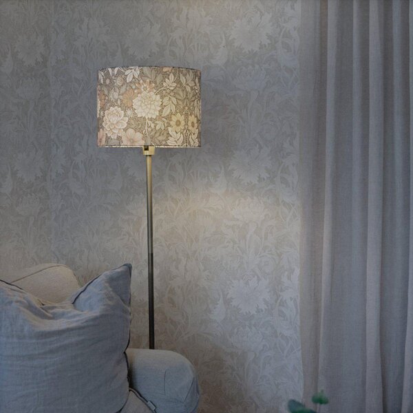 PR Home Lampadar Amy, Dahlia verde/auriu, înălțime 150 cm, textil, E27, Auriu / Alamă, Camera de zi / sufragerie, Țesătură / Textil