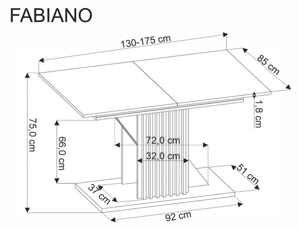 Masa living moderna FABIANO, stejar/negru, PAL laminat, 130/175x85x76