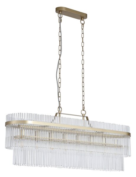 Searchlight Lampă suspendată Lara, lungime 98 cm, auriu/transparent, sticlă/metal, reglabil, Auriu / Alamă, Camera de zi / sufragerie, Sticlă