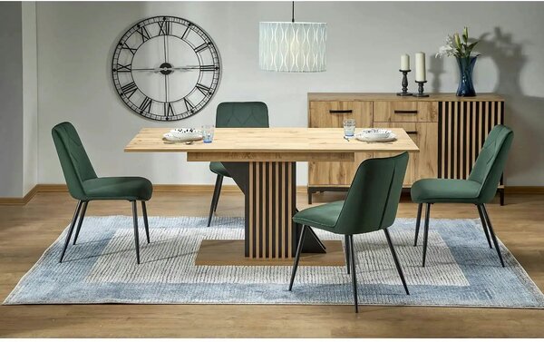 Masa living moderna FABIANO, stejar/negru, PAL laminat, 130/175x85x76