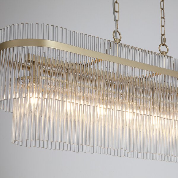 Searchlight Lampă suspendată Lara, lungime 98 cm, auriu/transparent, sticlă/metal, reglabil, Auriu / Alamă, Camera de zi / sufragerie, Sticlă