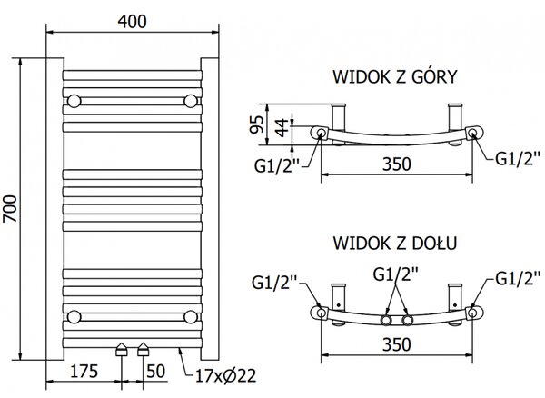 Mexen Ares, element electric de încălzire 700 x 400 mm, 300 W, crom, W102-0700-400-2300-01