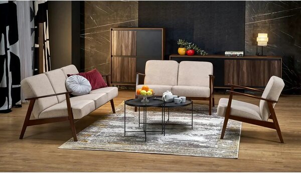 Canapea MILANO 3S, bej - Castel 15, stofa catifelata/lemn, 175x77x77 c