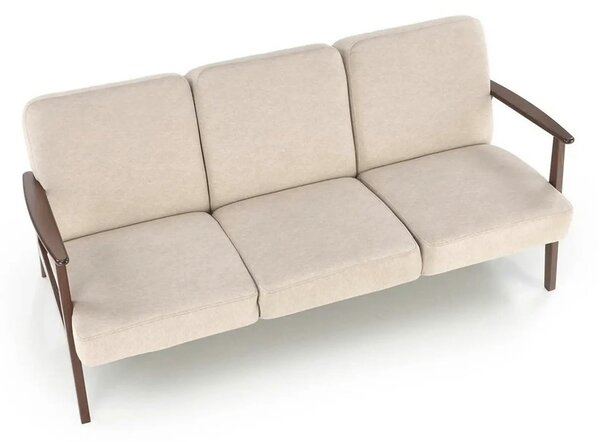 Canapea MILANO 3S, bej - Castel 15, stofa catifelata/lemn, 175x77x77 c