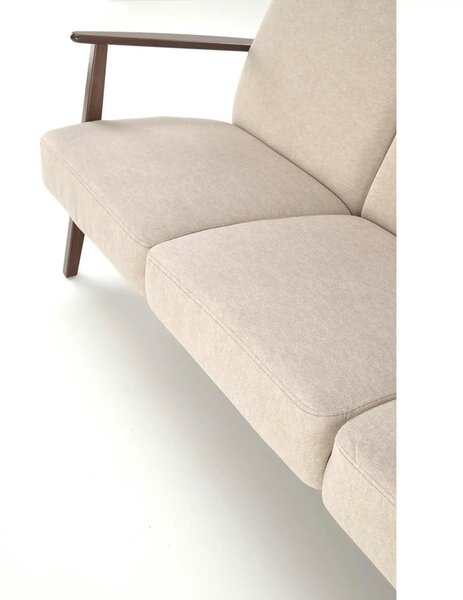 Canapea MILANO 3S, bej - Castel 15, stofa catifelata/lemn, 175x77x77 c
