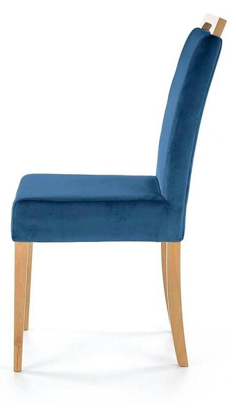 Scaun CLARION, albastru/stejar, stofa catifelata/lemn, 42x58x97 cm
