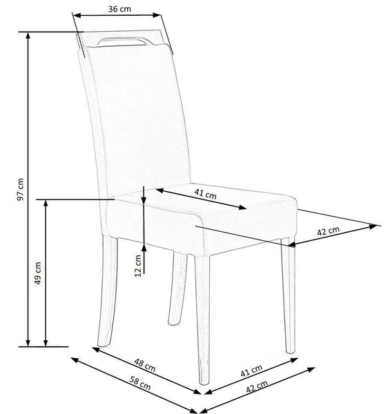 Scaun CLARION, albastru/stejar, stofa catifelata/lemn, 42x58x97 cm