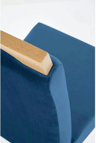 Scaun CLARION, albastru/stejar, stofa catifelata/lemn, 42x58x97 cm