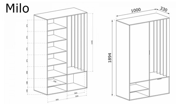 Mobilier hol MILO UNI, verde, PAL laminat/metal, 100x33x189 cm