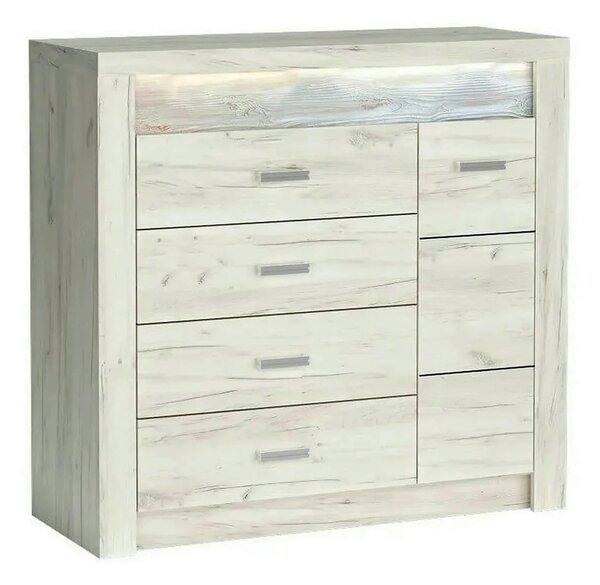 Comoda INDIANAPOLIS I17, stejar craft alb, PAL laminat, cu 4 sertare