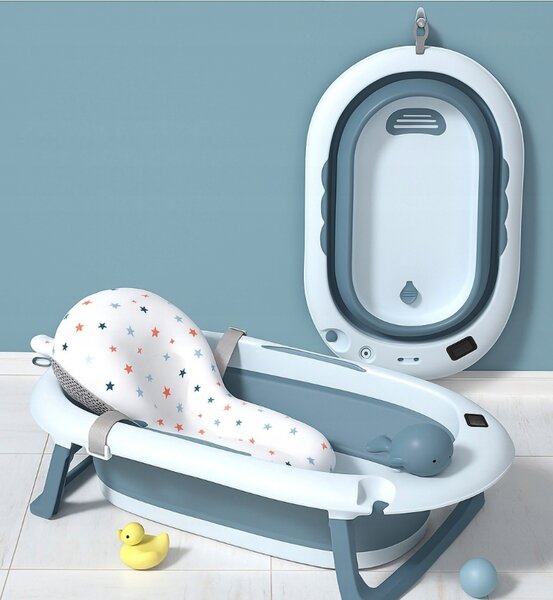 Cada de baie pliabilă pentru copii VAIANA PREMIUM cu pernă - mai multe culori Albastru