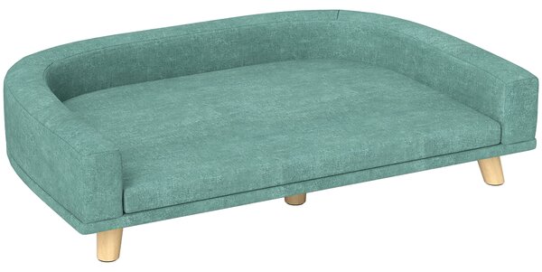 PawHut Canapea Elegantă pentru Animale de Companie, Pat Înălțat cu Pernă Moale, Cadru din Lemn, Verde, 98x67x25cm | Aosom Romania