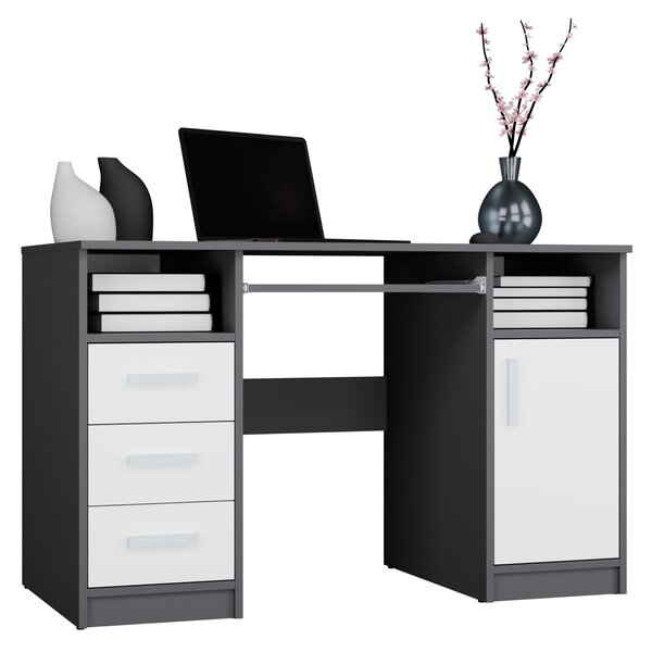 Birou Mandeville 330Cu ușă, Cu sertare, Cu un raft pentru tastatură, 8x12x6cm, Antracit, Alb