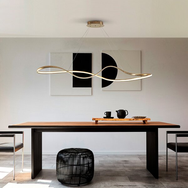 Schuller Valencia Lampă suspendată LED Lia, aurie, CCT, telecomandă, metal, reglabil, Auriu / Alamă, Camera de zi / sufragerie, Metal, Modern