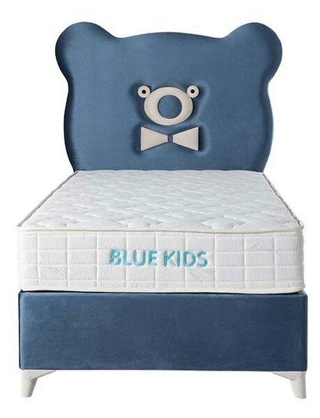 Pat BLUE KIDS 120x200, stofa catifelata albastru deschis - STR 50, cu