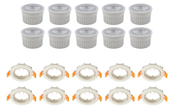 PRIOS Spot de încastrare în tavan Prios Fibur cu modul LED, bej, set 10 bucăți, reglabil, Bej, Camera de zi / sufragerie, Metal, Modern