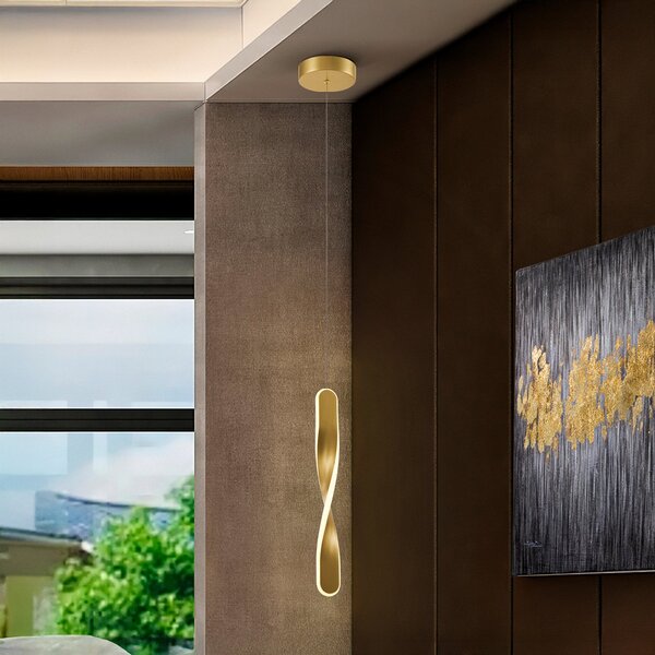 Schuller Valencia Lampă suspendată LED Twist, 1 bec, auriu, metal, Auriu / Alamă, Camera de zi / sufragerie, Metal