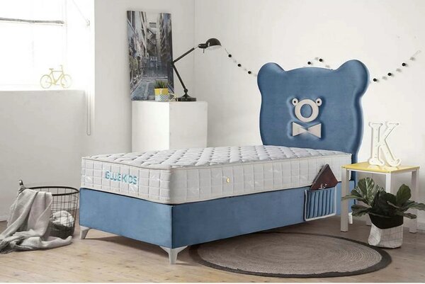 Pat BLUE KIDS 120x200, stofa catifelata albastru deschis - STR 50, cu