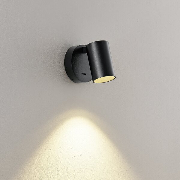 Deko-Light Spot de perete CAN TILT, negru, Ø 10 cm metal GU10 comutator, Negru, Camera de zi / sufragerie, Aluminiu, Perete rotund