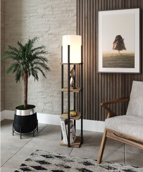 Lampadar cu rafturi NORA 1xE27/40W/230V negru/maro