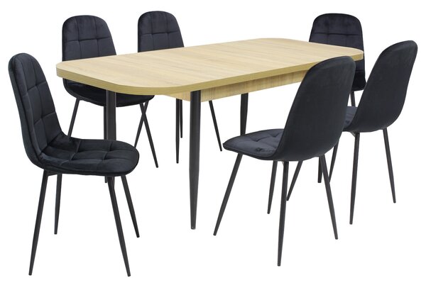 Set masă extensibilă Viena Stejar cu 6 Scaune Gya Negru