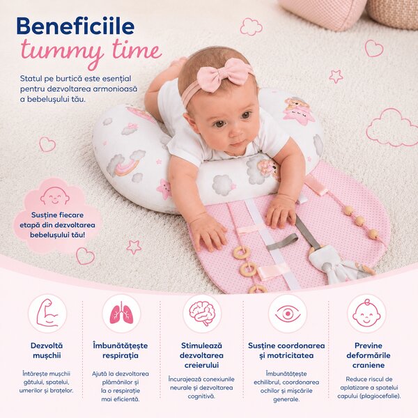 Perna Tummy Time senzoriala pentru bebelusi Kidizi Koala Dreams Pink, dezvoltare motorie, stimulare vizuala si coordonare mana-ochi, 0+ luni